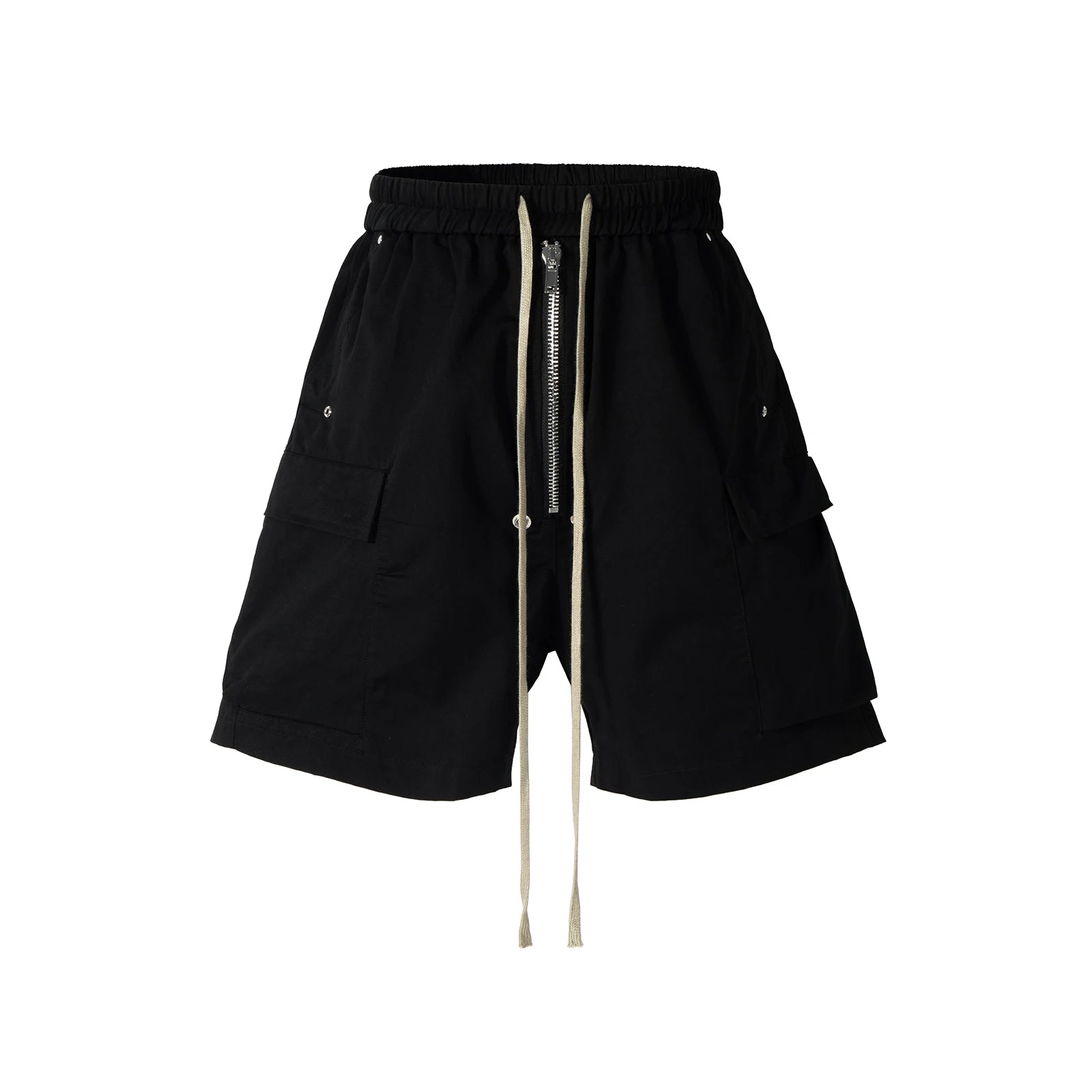 Ro Style Multi-pockets Drawstring Black Cargo Pants for Men Streetwear Baggy Casual Knee Lenght Pants Oversized Loose Cargo voguable