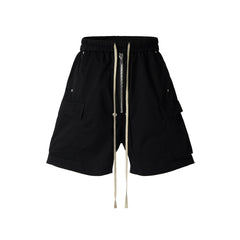 Ro Style Multi-pockets Drawstring Black Cargo Pants for Men Streetwear Baggy Casual Knee Lenght Pants Oversized Loose Cargo voguable