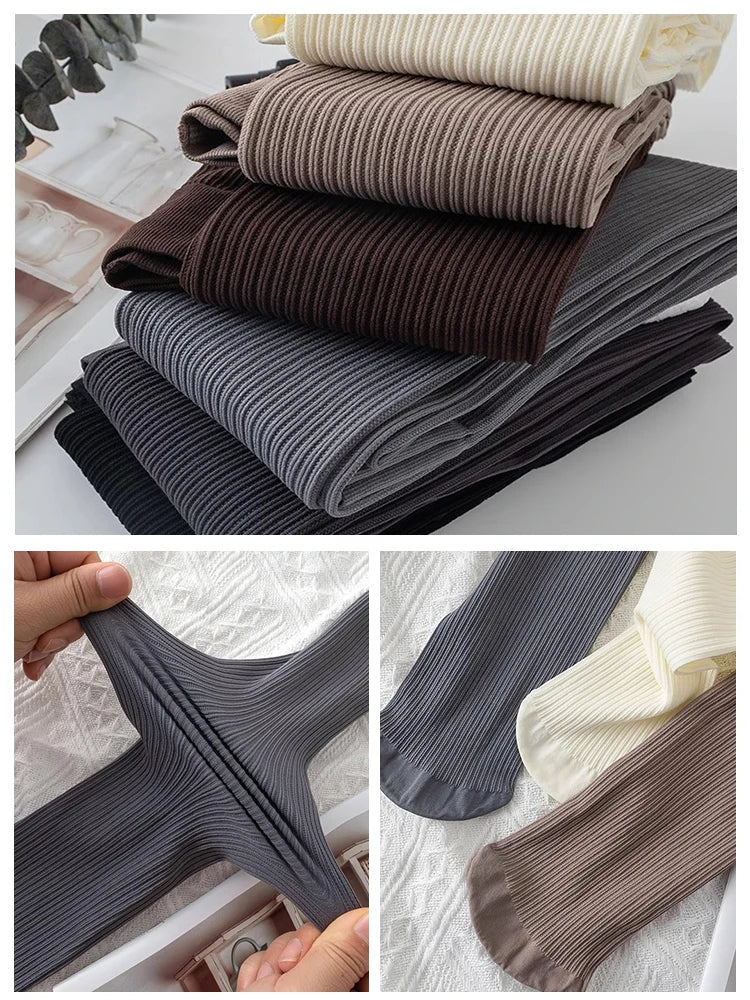 Knit Ribbed Pantyhose Women Sexy See-Through Stockings Black Striped Lace Tights For Women Skinny Leggings Pantyhose New voguable