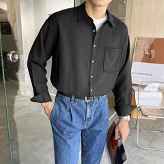 Autumn Clothing Men's Luxury Suit Collar Draped Shirts Retro Leisure Korean Popular Clothes Button-down Long Sleeve Solid Color voguable