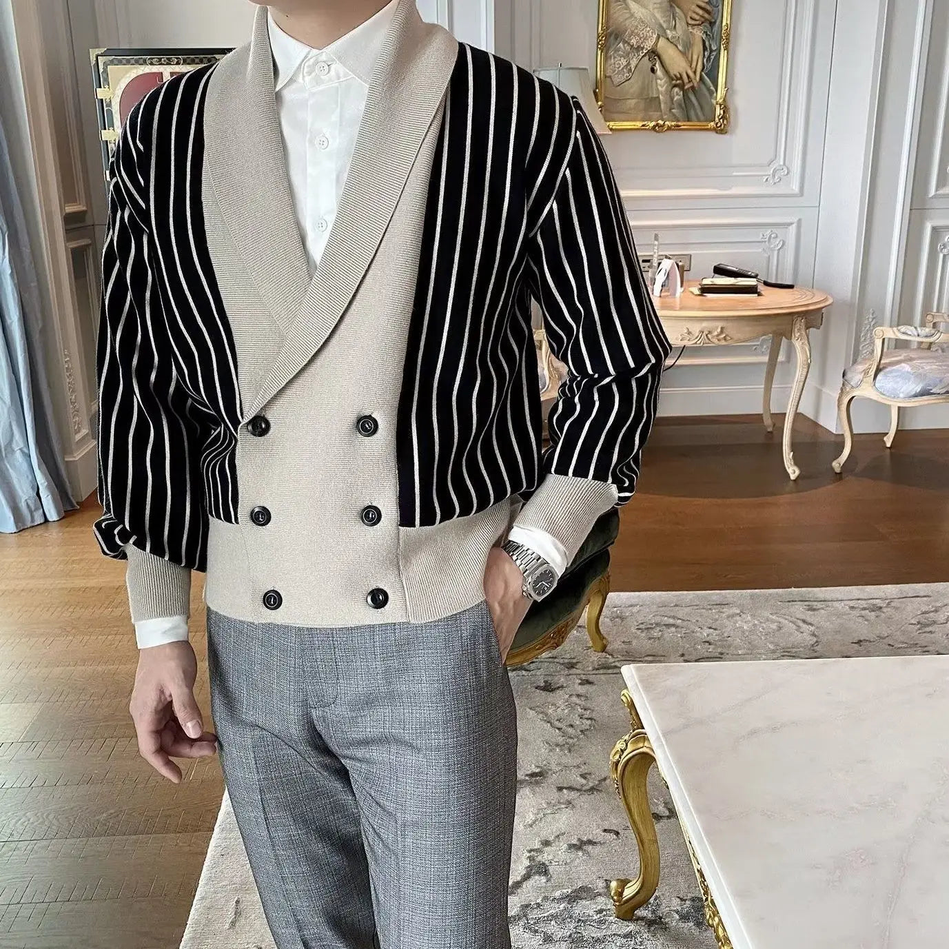 Light Mature Style Autumn Winter New Cardigan Men British Retro College Style Knitted Jacket Contrasting Suit Collar Sweater voguable