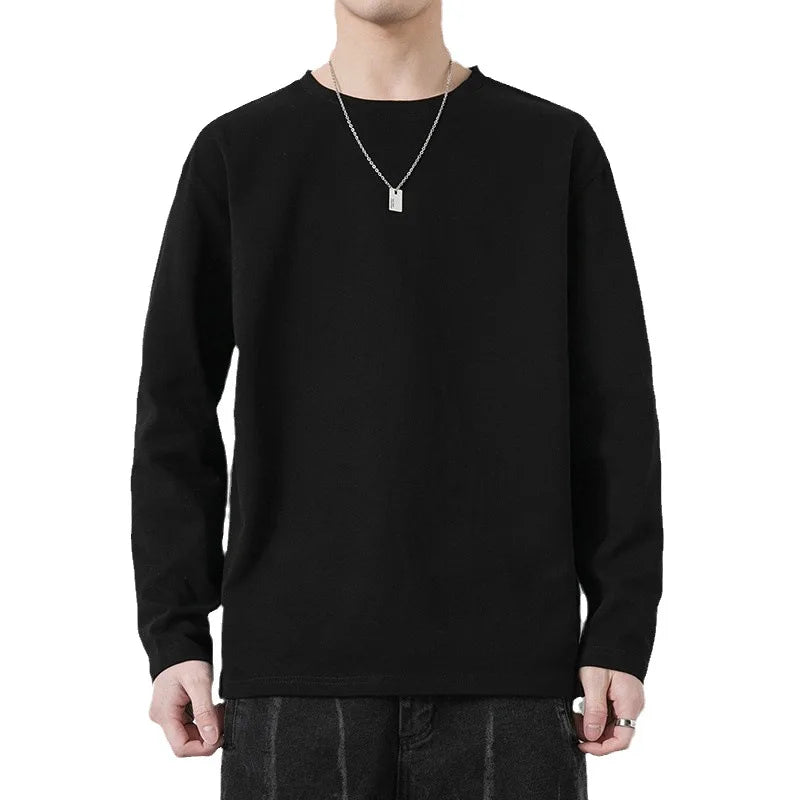 Spring Autumn KPOP Fashion Style Harajuku Slim Fit Tops Loose Casual All Match Sweatshirt Solid O Neck Thin Long Sleeve Tshirts voguable