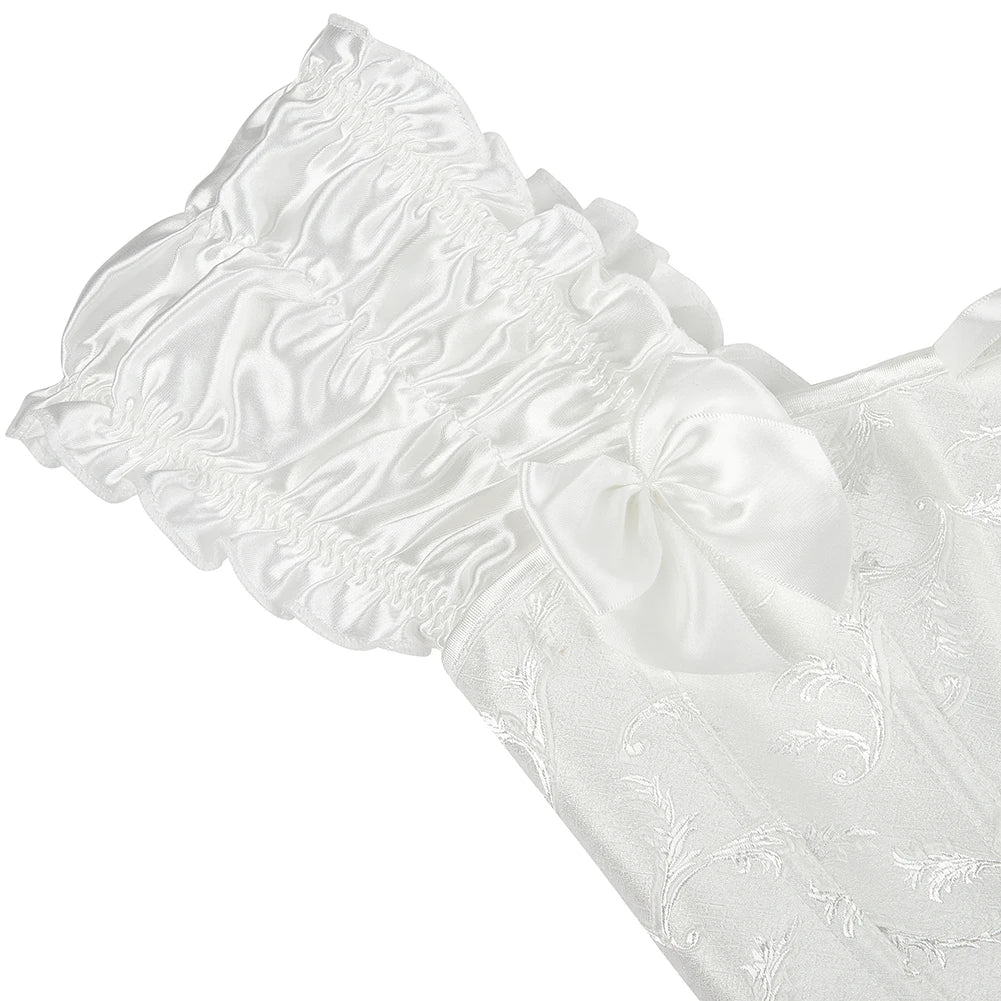 Voguable Gothic Lolita Puff Ruffle Sleeve Overbust Corset Jacquard Corselet Sexy Waist Bustier Top voguable