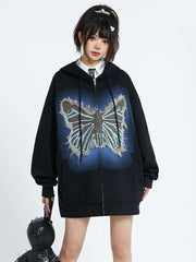 Vintage Women Y2K Hoodies Bufferfly Loose Long Sleeve Streetwear Sweatshirts Harajuku Casual Fall Lady Retro American Tops voguable