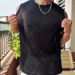 Voguable  Korean Style New Fashion Men's Clothing Hollow Out Sleeveless Tops All-match Comfortable Ventilate Tank Tops voguable