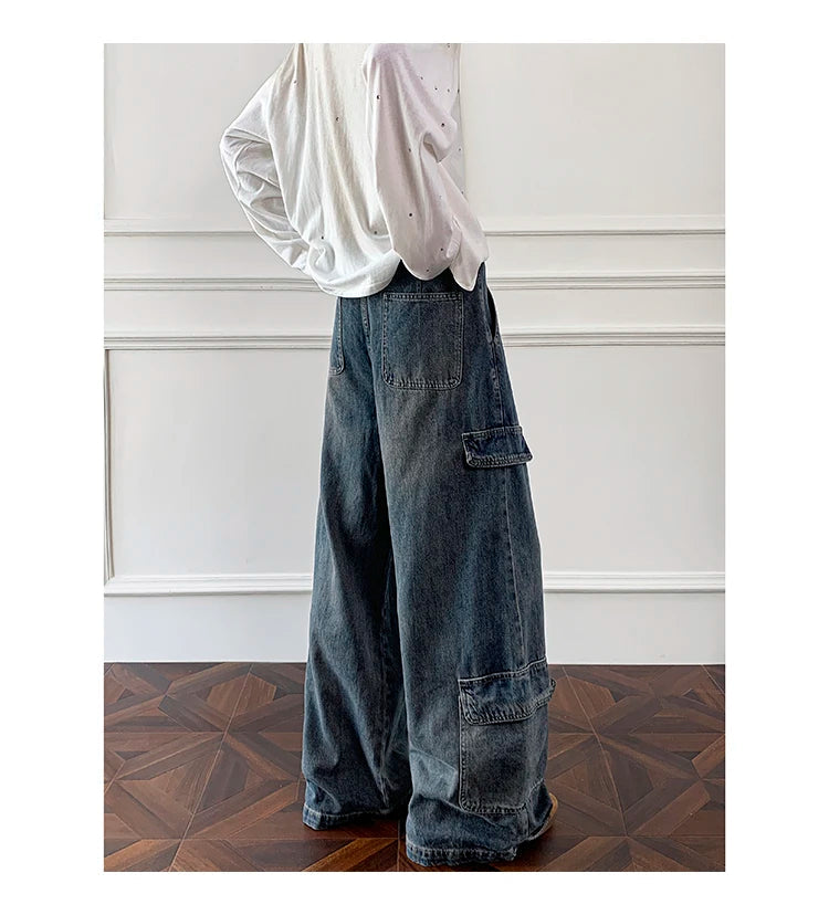 Men Workwear Cargo Jeans New Multi Pocket Loose Straight Leg Baggy Streetwear Denim Pants Urban Casual Trousers 2025 Autumn voguable