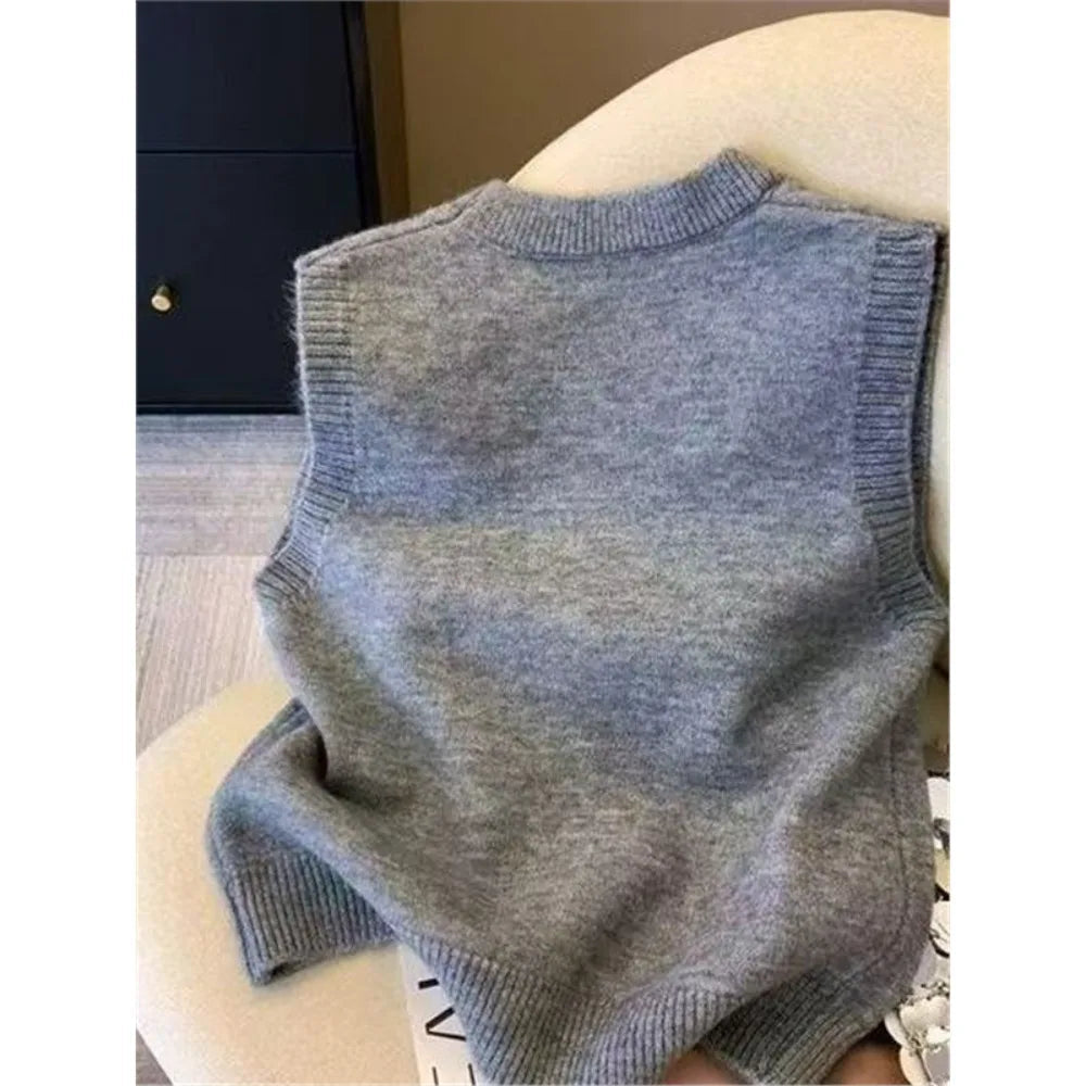 Voguable  Fresh Lovely New Heavy Beading Vest Layering Knit Slim Fit Sweaters Women Clothing Trendy All-match Literary Casual Camis voguable