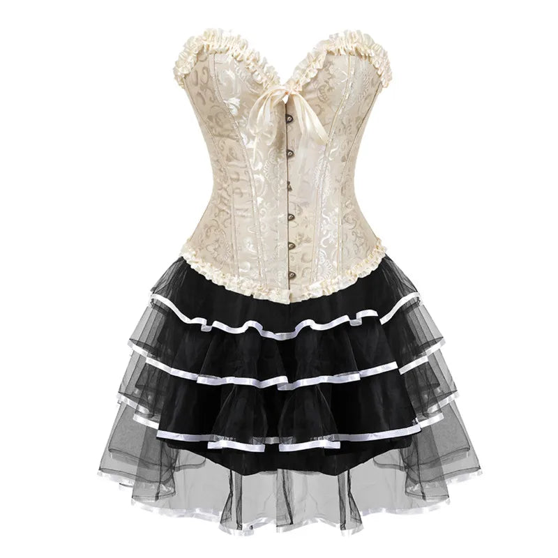 Voguable sexy corsets for women plus size costume overbust burlesque corset and skirt set tutu corselet victorian fashion gowns voguable