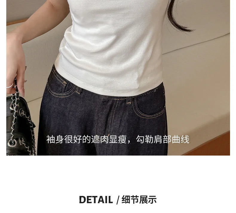 Solid Off Shoulder Short Sleeve T Shirt Simple Basic Sexy Single Sleeved Jumper Top Streetwear Slim Fit Female Y2K Clothes Tees voguable