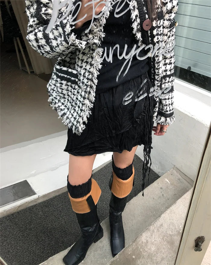 Voguable Korean Fashion Lace Up Irregular Solid Color A-line Skirt Women 2024 Spring New Street Style High Waist Pleated Casual Skirt voguable