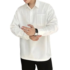 Elegant Fashion Harajuku Slim Fit Blusa Solid Button Pockets Thin Style Long Sleeve POLO Shirt Casual All Match Male Clothes voguable