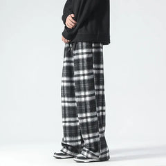 Vintage Color Plaid Pants Men's Loose Wide Leg Pants Autumn New Lazy Wind Straight-leg Leisure Trousers Male Jogger Sweatpant voguable