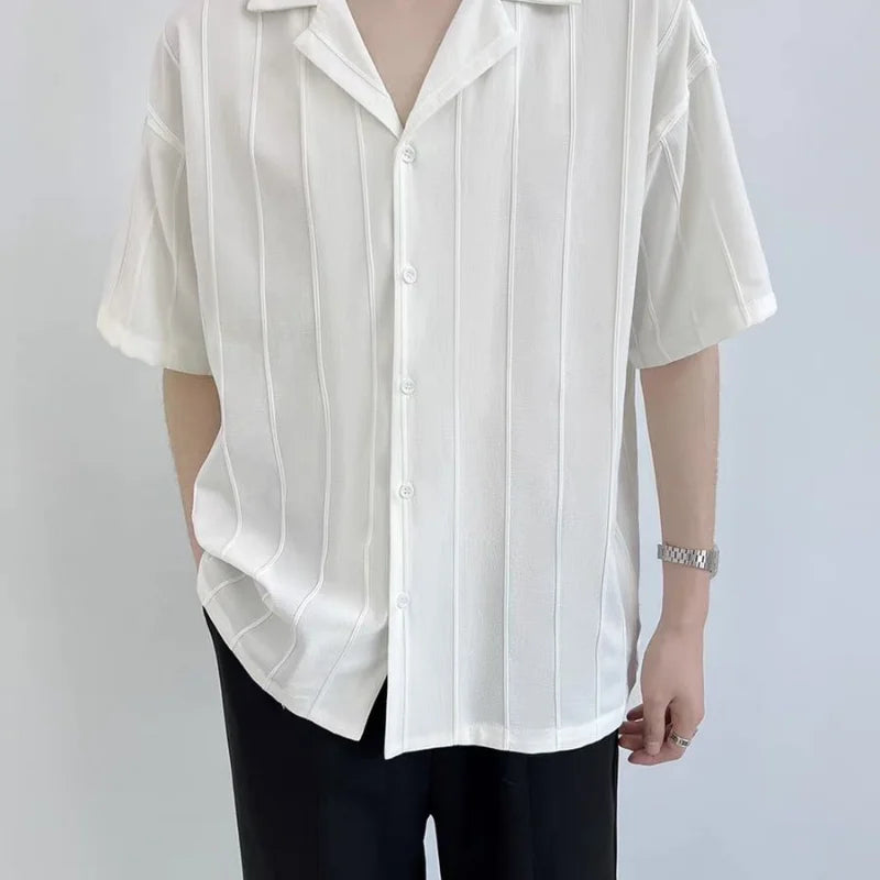 Voguable Striped Shirts and Blouses for Men Short Sleeve Man Tops Cotton Regular Original Xxl High Quality Asia with Collar S I Clothing voguable