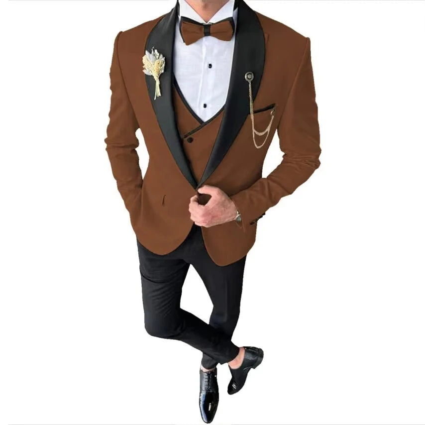 Voguable  New Solid Suits for Men Slim Fit Groom Wedding Suits Tuxedo Best Man Blazer Vest Pants 3 Pieces Fashion Marriage voguable