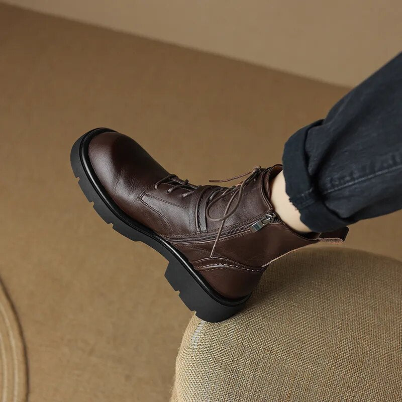 Platform Boots Cross-Tied Women Ankle Boots Side Zipper Leisure Motorcycle Boots Autumn Winter Round Toe Casual Outdoor New voguable