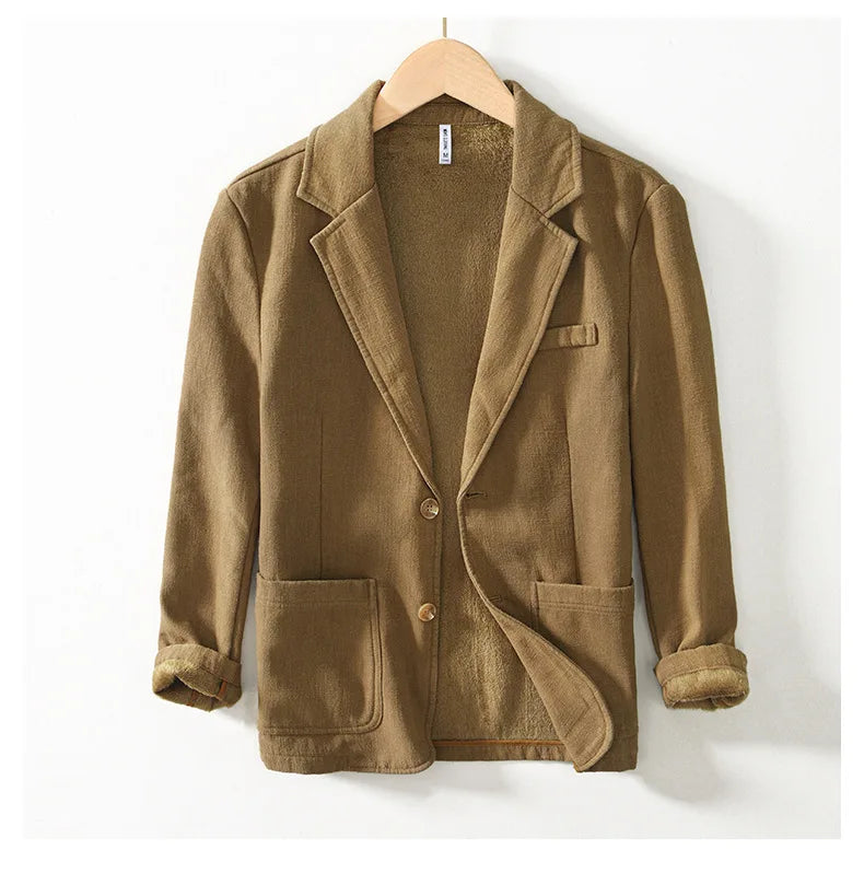 Voguable Autumn Winter New Casual Plush and Thickened Warm Suit Jacket for Men Ramie Loose Vintage Blazers for Men voguable