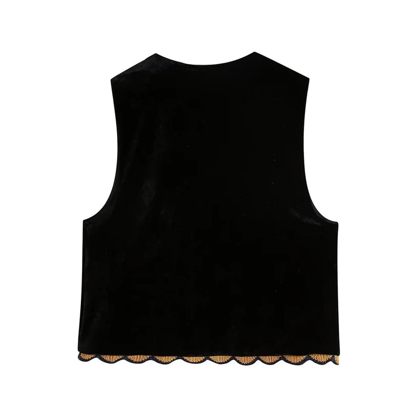 Vintage Waistcoat Women y2k Aesthetic Vest Flower Embroidery Sleeveless Cardigan Coat Tops 2000s Clothing Streetwear voguable