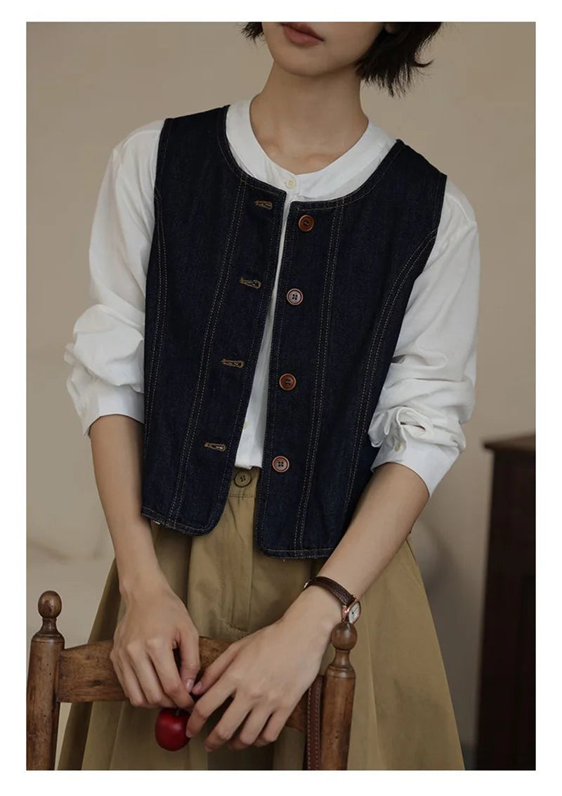 Y2K Retro Harajuku Denim Vest Women Slim Streetwear American Vintage Vest Jacket Fall O Neck Sleeveless Female Solid Vest Tops voguable