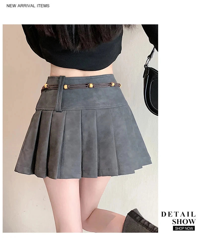 Pu Sexy Pleated Skirts Women High Waist Vintage Mini A Line Skirt Fall Winter Casual Preppy Style Female Sweet Retro Skirt voguable