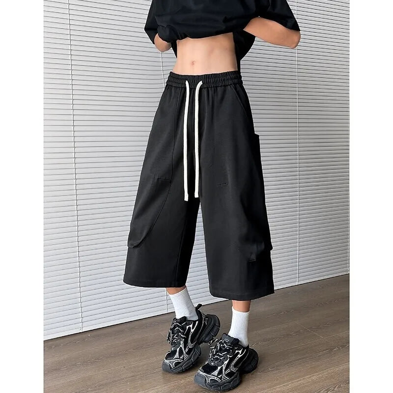 Summer Casual Pants Men Straight Wide Leg Pants Mens Japanese Streetwear Hip-hop Loose Cropped Trousers Man Plus Size 4XL voguable