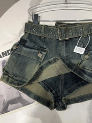 DEAT Fashion Simply Solid Color Belt Waist Shorts For Women 2023 Summer New Casual High Waist Mini Shorts Skirts Female 11XX5004 voguable
