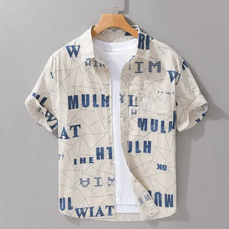 Voguable  Summer Japanese Printed Men Fashionable Short-sleeved Shirt Casual Loose Versatile Cardigan voguable