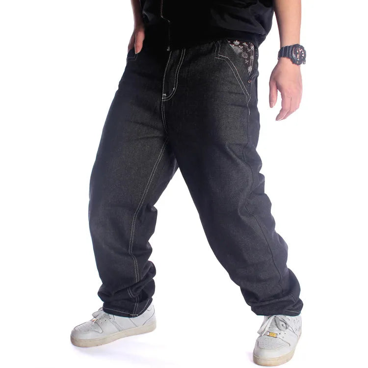 Man Loose Baggy Jeans Hiphop Skateboard Denim Pants Street Dance Hip Hop Rap Male Black Trouses Chinese Size 30-46 voguable