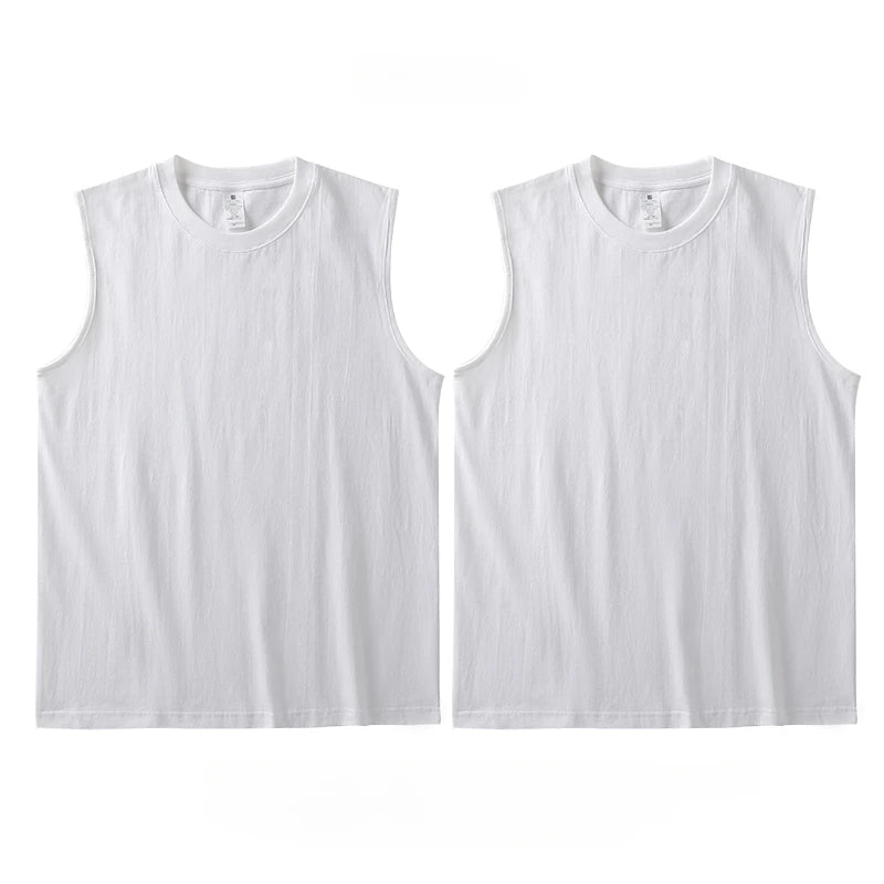 2pcs Solid Color Cotton Vest Men's White O-Neck Loose Sleeveless T-shirt Basic Models All-match Sports Running Tank Tops voguable