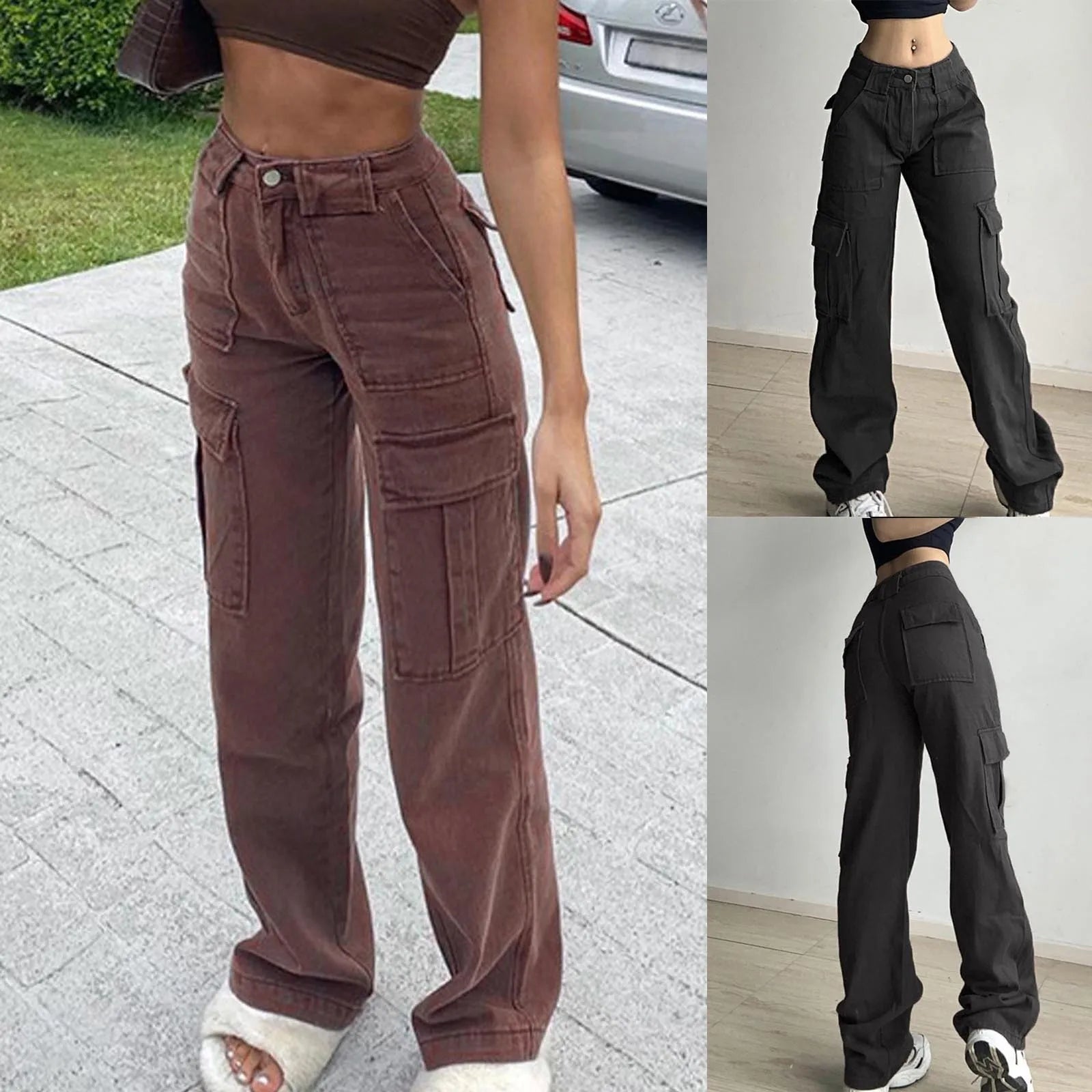 Vintage Cargo Pants Overalls Baggy Jeans Women Casual Fashion Y2k 90s Streetwear Big Pockets High Waist Straight Denim Trousers voguable
