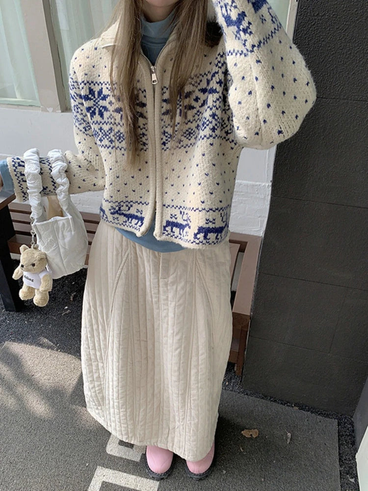 Japanese Style Long Skirt Women Vintage Harajuku Thick Skirt Autumn Winter Solid Streetwear A-line Skirts Aesthetics voguable