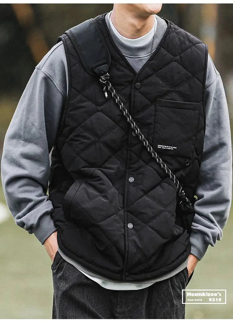 Cotton-layered Fashionable Vest Men with Autumn Winter Simple Casual Light Heated Inner Vest Cardigan Work Vest Top Aesthetic voguable