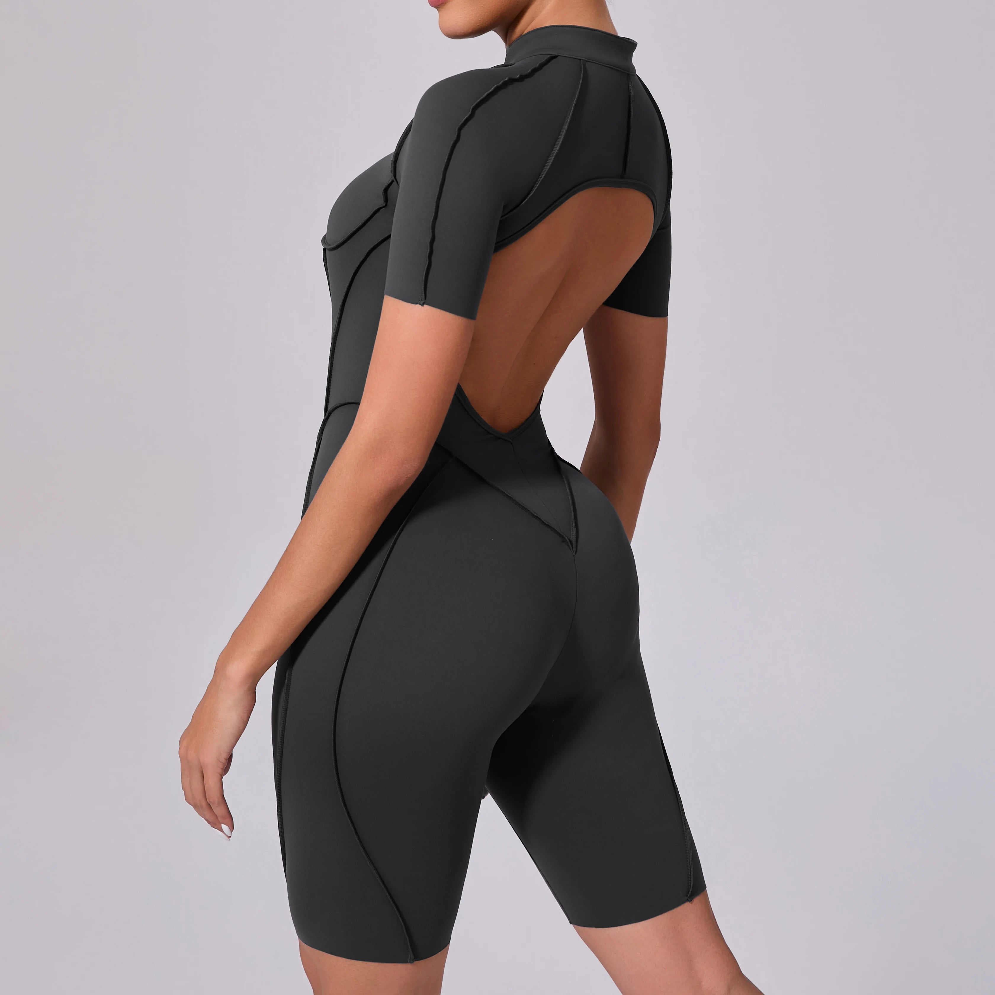 Voguable  Summer Zipper Workout Jumpsuit Sports Overalls Women Running Fitness Short Sleeve Yoga Bodysuit voguable