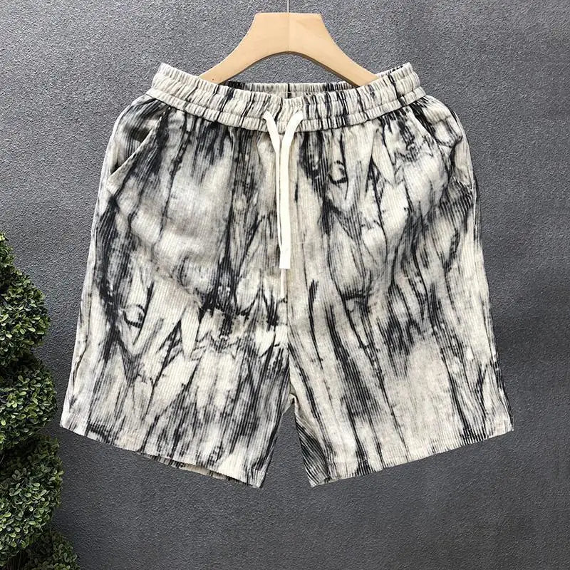 Men's Casual Tie-dye Shorts Loose Trend Oversized Corduroy Pocket Sports Cargo Street Shorts Drawstring Fashion Jogging Pants voguable