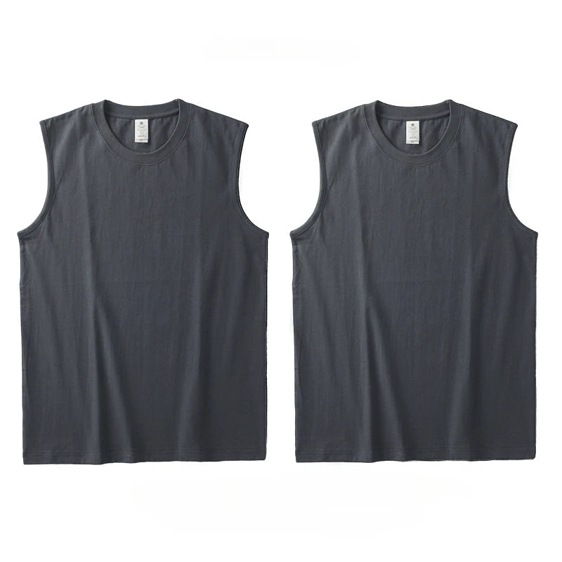 2pcs Solid Color Cotton Vest Men's White O-Neck Loose Sleeveless T-shirt Basic Models All-match Sports Running Tank Tops voguable