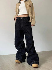 Grunge Black Jeans Women Y2k Vintage Oversized High Street Wide Cargo Denim Trousers Casual Baggy Straight Denim Pants voguable