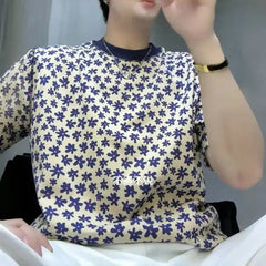 Voguable  Men's Floral Print Crew Neck Short Sleeve T-shirt Casual Loose Summer Tee Tops voguable
