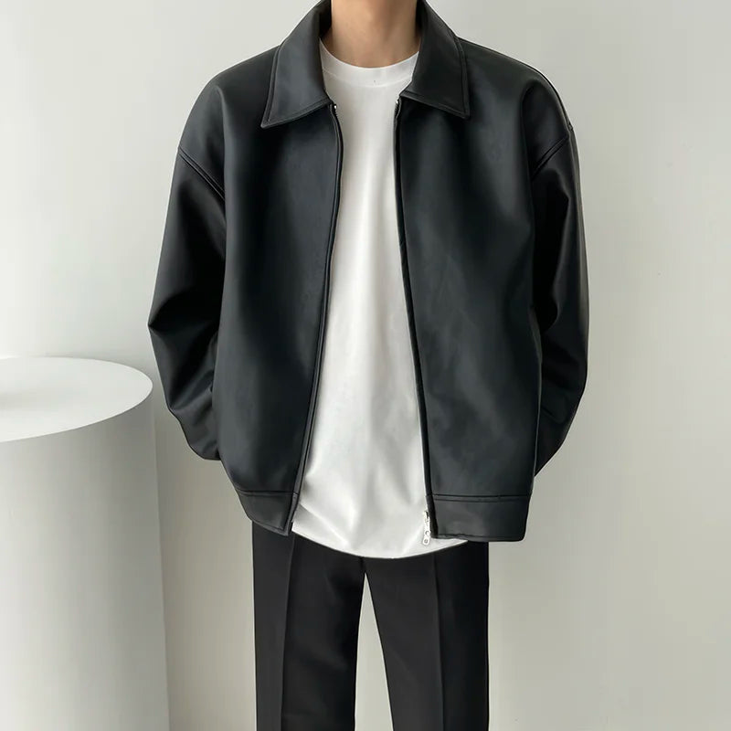 Voguable Autumn Black Leather Jacket Men Fashion Oversized Leather Jackets Men Streetwear Korean Loose Hip-hop Bomber Jacket Men Coat voguable