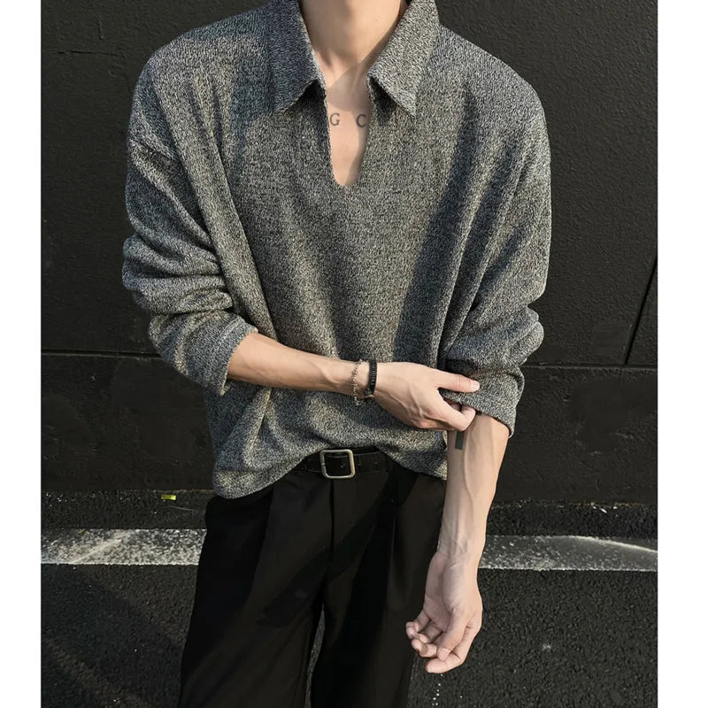 Autumn Long Sleeved T-shirt Men Fashion Lapel T Shirt Men Streetwear Korean Loose Casual T Shirt Mens Polo Shirt Male Hoodie voguable