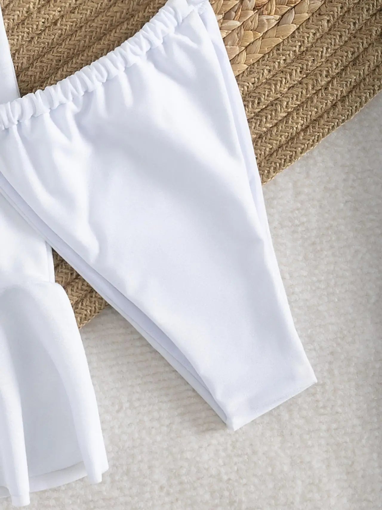 Voguable  Women Solid White 3 Piece Bikini Set Underwire Gold Buckle Wide Strap Side Tie Ruffle High Waist Mini Skirt Beach Swimwear voguable