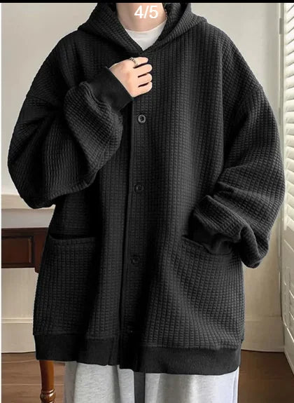 Voguable  High Quality Men's Waffle Sweatshirt Korea Version Hooded Couple Coat Ins Hop Thickened Harajuku Men Women Jacket Oversize M-3XL voguable
