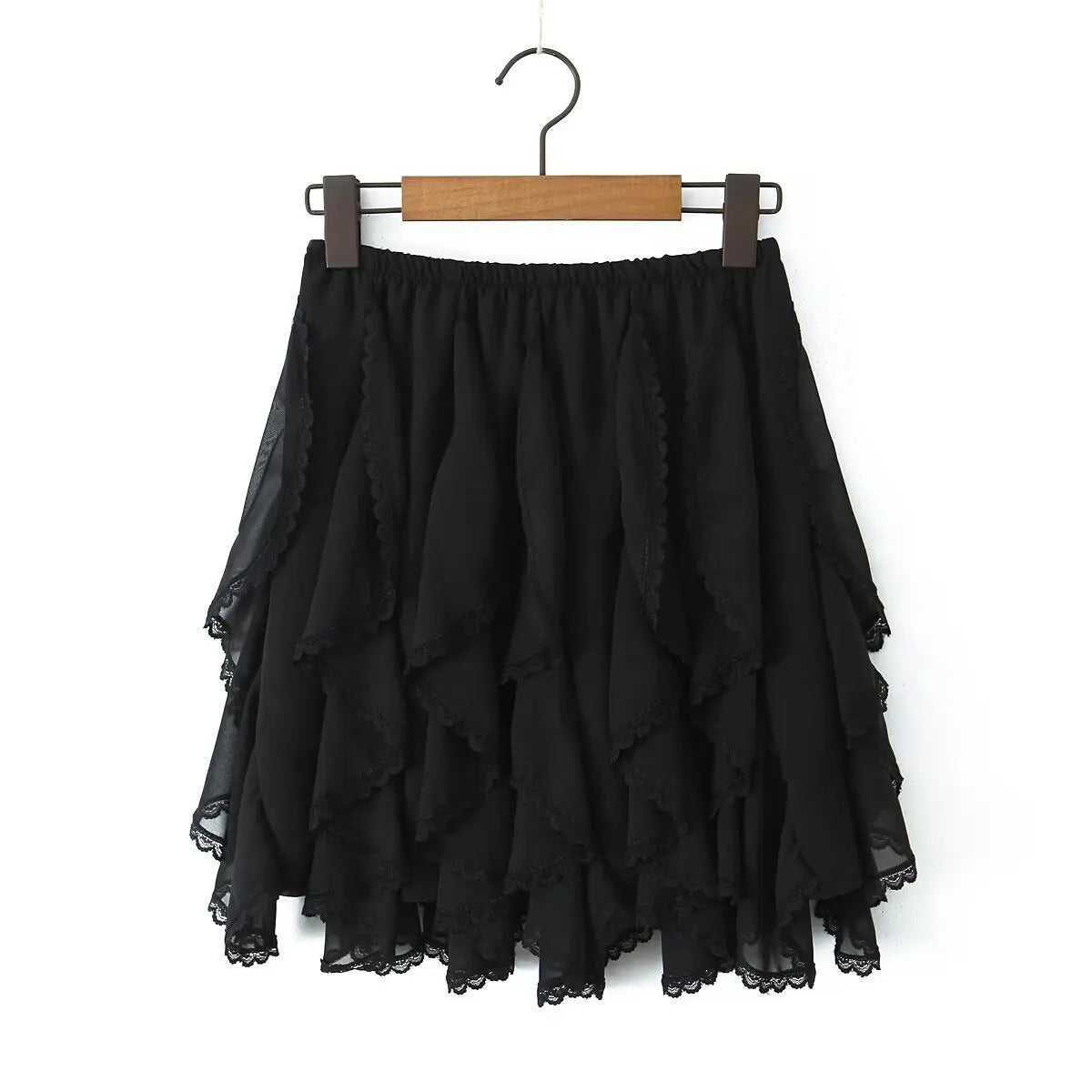 Irregular Streetwear Short Skirt Lace Patchwork Sweet Chic Beige Women Skirt A-line Elastic Waist Fashion Summer Skirts 2025 New voguable