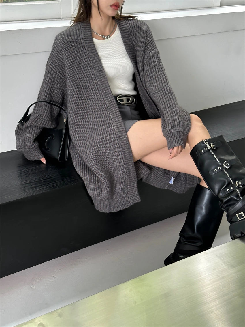 Open Front Knit Cardigan Sweater Women Cozy Plain Shrug Cardi Longline Sweater Jacket Fall Winter Casual Chic Outfit voguable