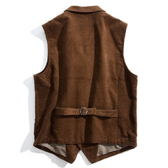 Men's Vest Coffee Black Corduroy Tweed Tailored Collar Retro Tooling Waistcoat Single Breasted 3 Pockets Vintage Wedding Vest voguable