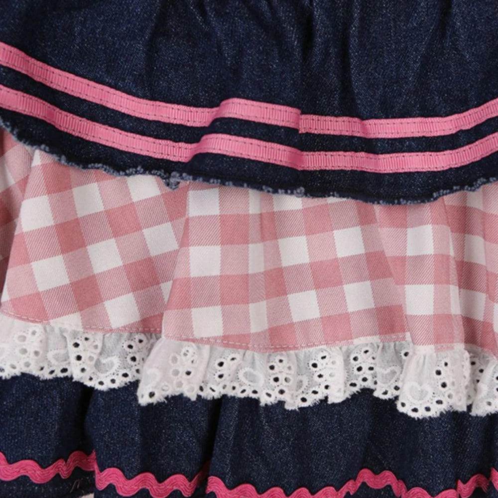 Voguable Preppy Style Lolita Kawaii Skirts Japanese Sweet Mini Women Harajuku Cute Ball Gown Denim Skater Y2K High Waist Lace Cake Skirts voguable