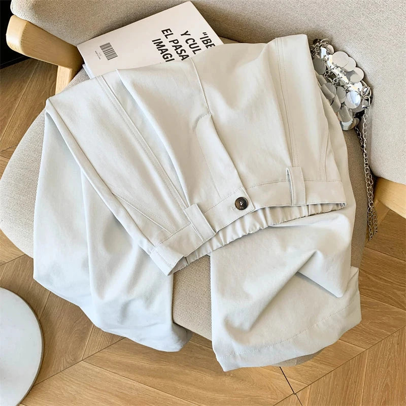 Casual Elegant Wide Leg Pant Women Vintage High Waist Loose Korean Trousers Fall Winter Pockets Solid Simple Retro Pants voguable