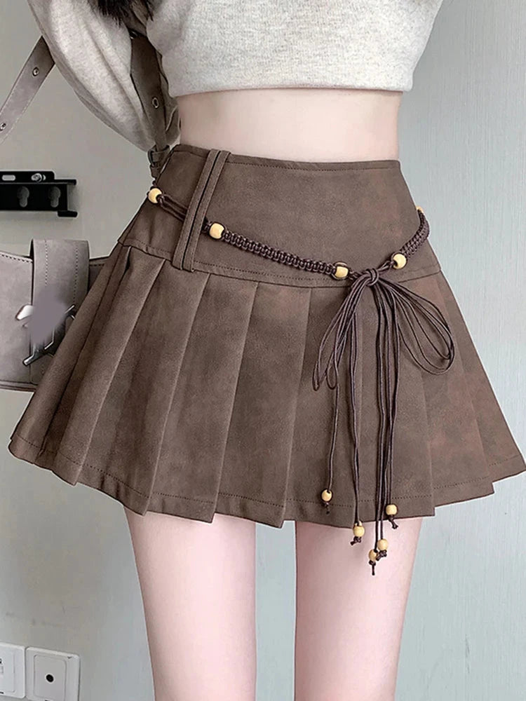 Pu Sexy Pleated Skirts Women High Waist Vintage Mini A Line Skirt Fall Winter Casual Preppy Style Female Sweet Retro Skirt voguable