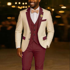 Voguable  New Solid Suits for Men Slim Fit Groom Wedding Suits Tuxedo Best Man Blazer Vest Pants 3 Pieces Fashion Marriage voguable