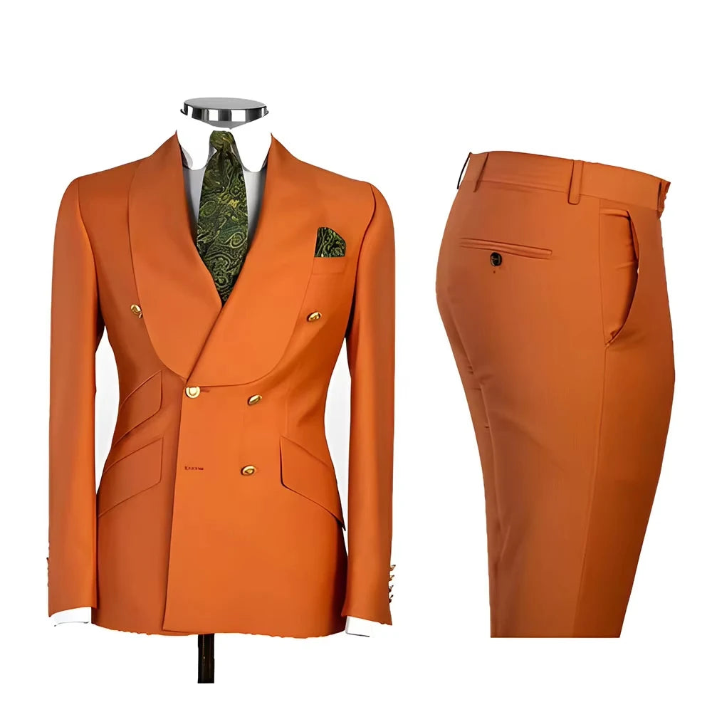 Voguable  Men's Double Breasted Tuxedo Suit Shawl Lapel Slim Fit 2 Piece Blazer & Pants Formal Business Luxury Suits Casual Wedding Groom voguable