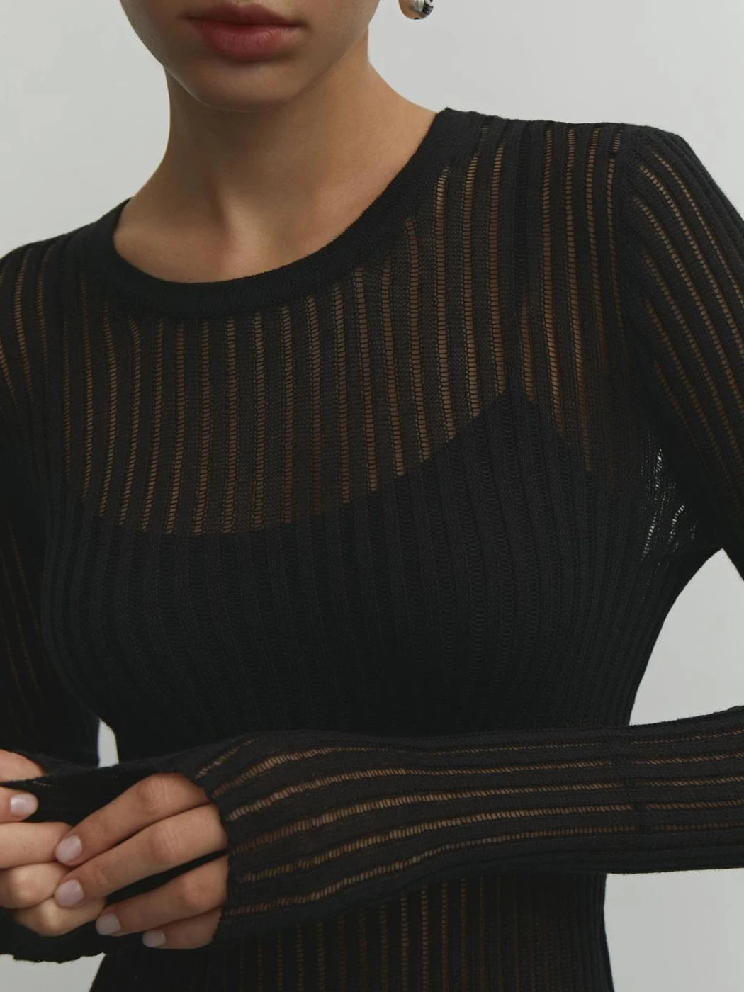 Perspective Sexy Thin Knit Sweater Women Solid Color Basic Pullover Top Casual Cozy Long Sleeve T-shirts Spring Summer New voguable