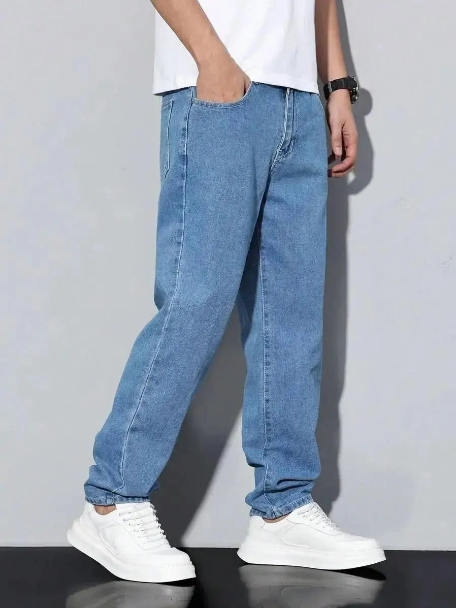 Voguable  Men's straight-leg skinny jeans, straight and simple design, suitable for daily wear in all seasons voguable